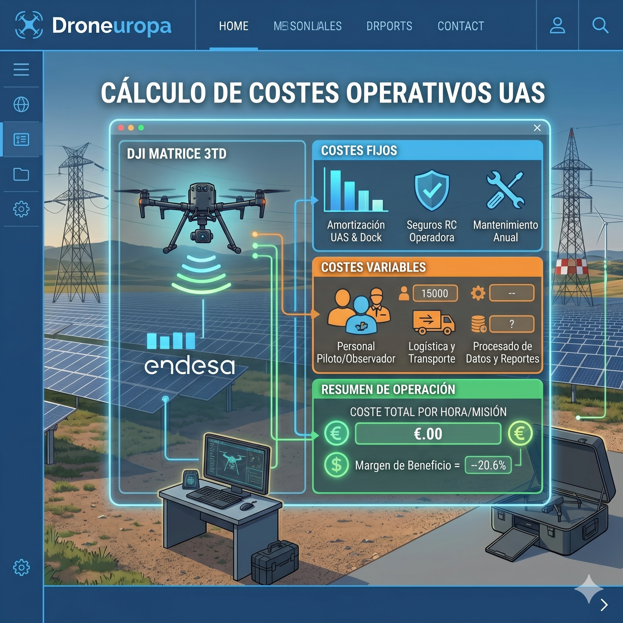 Calculos de precios de venta y costes operación drones