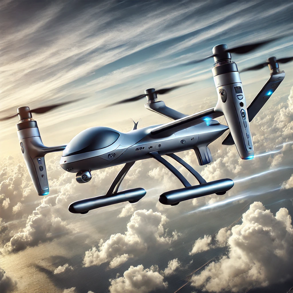 Dron VTOL ilustrado, destacando su capacidad de despegue y aterrizaje vertical