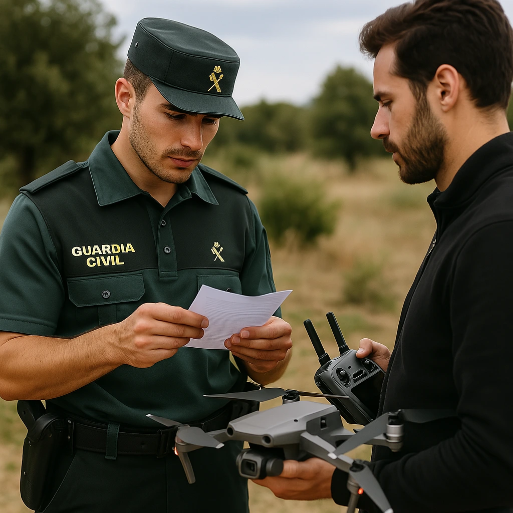 Policía y piloto de dron